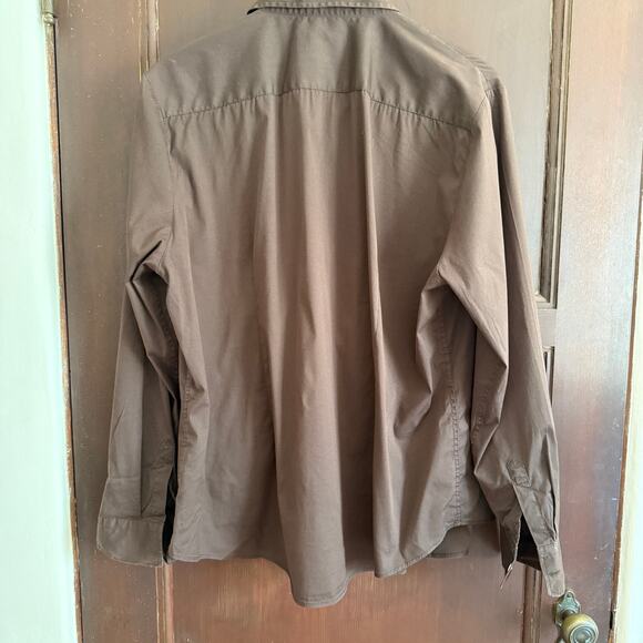 THE SHIRT by Rochelle Behrens | Brown Stretch Cotton button Down Icon Shirt 2XL - Picture 2 of 8
